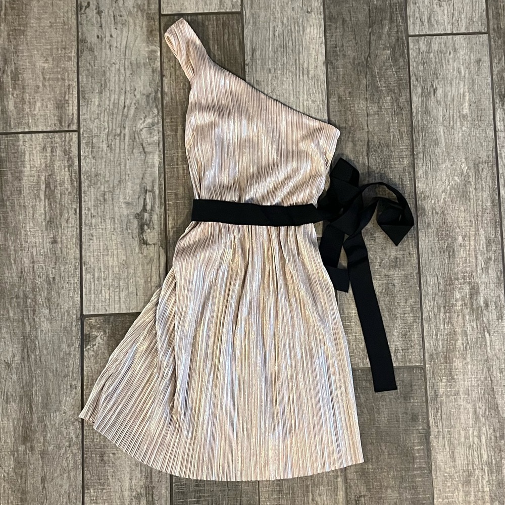 One Shoulder Extra Small Shiny Belted Party Dress